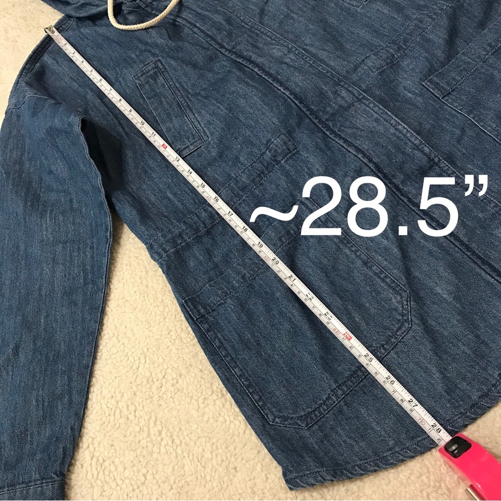 SOLD Forever 21 Denim Hoodie Jacket Oversized Parka Blue Pit to Pit 21β Size XS - Picture 9 of 16